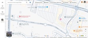 A map of the location of restaurants and parking.